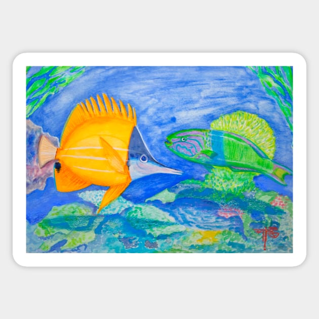 tropical fish. yellow and parrott fish. peixe papagaio Sticker by terezadelpilar